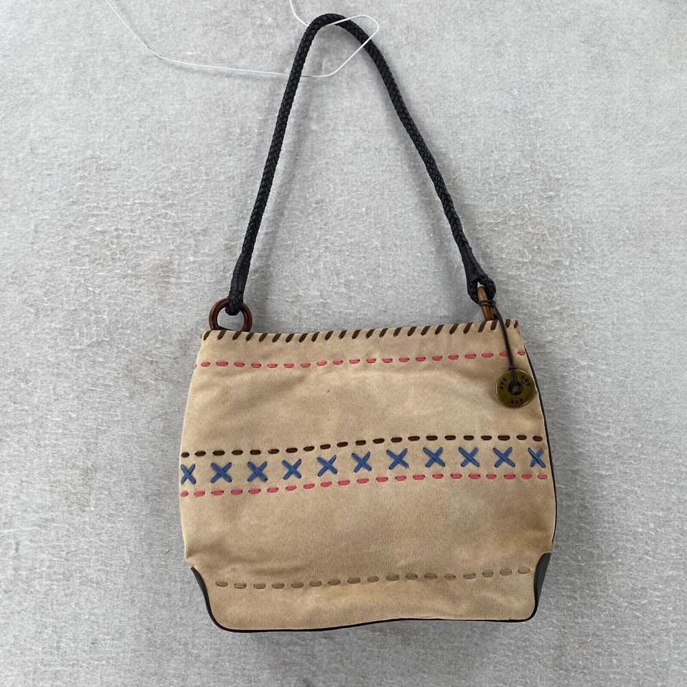 The‎ Sak Hobo Slouch Shoulder Bag Beige Woven Vegan Suede Aztec Western Purse